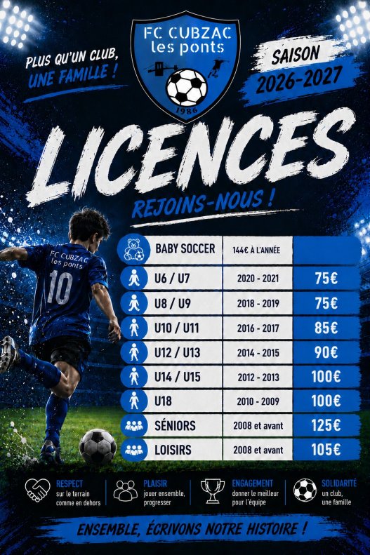 affiche tarif licence 2026-2027